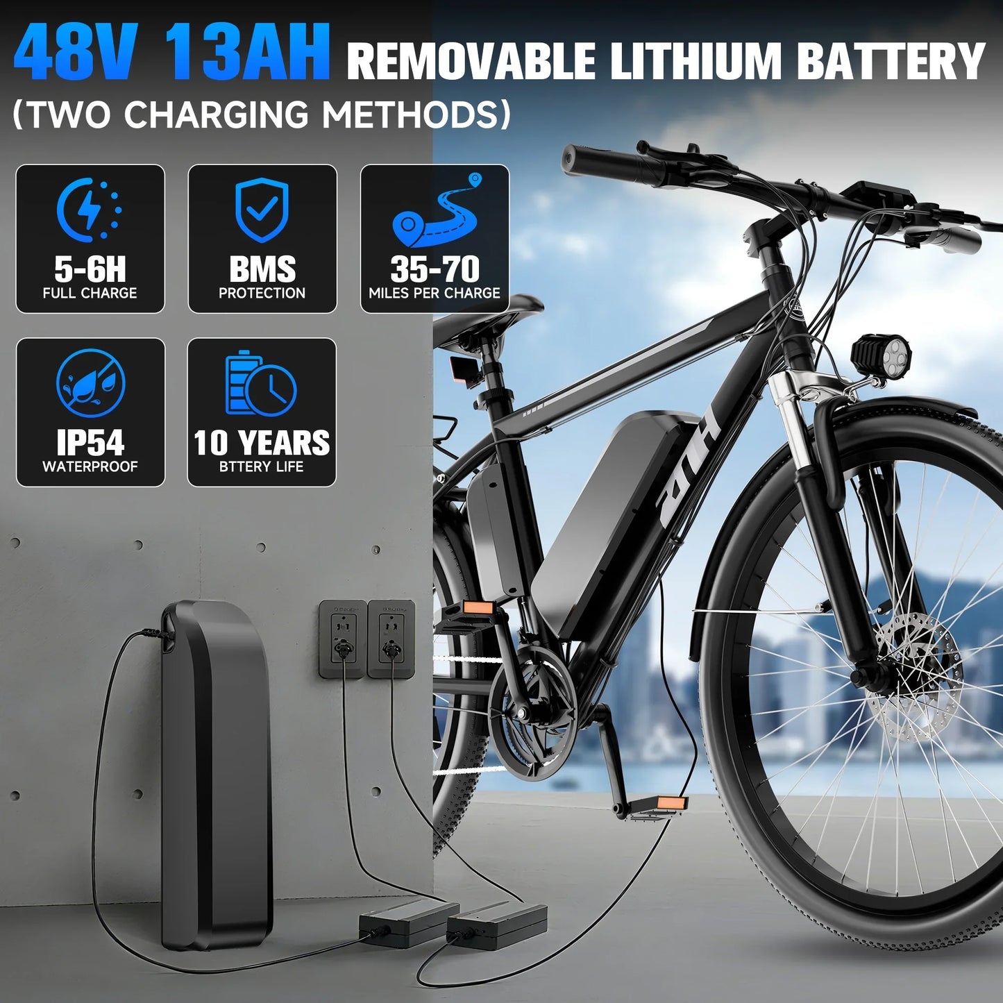 ZNH 1000W Electric Mountain Bike For Adults 26 Inch 48V Battery 60 Mile Range