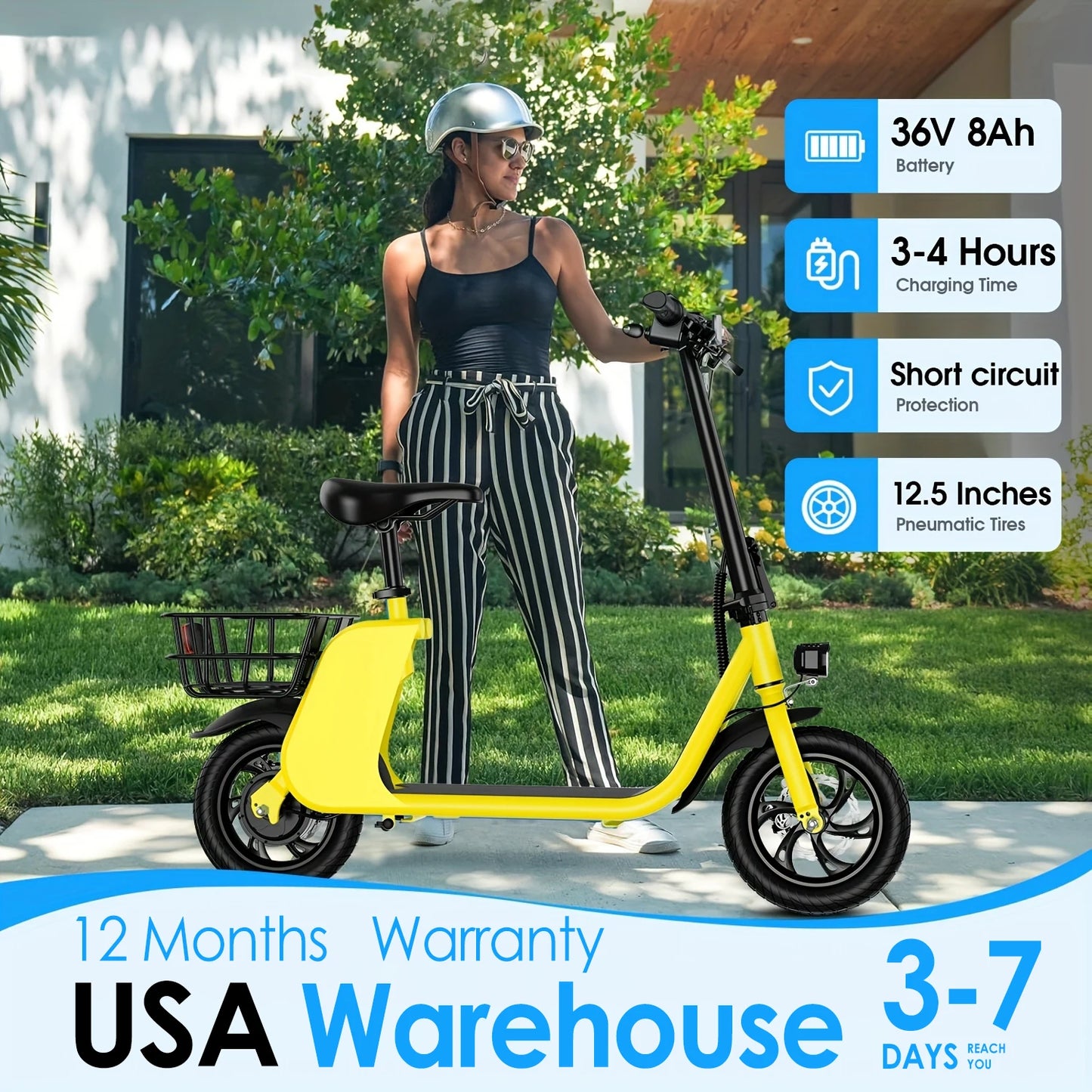 450W Adult Electric Scooter With Seat And Basket For Pets