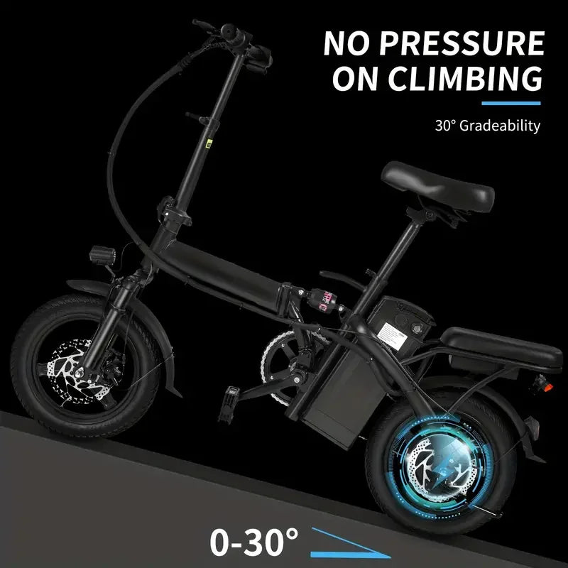 14 Inch Folding Electric Mountain Bike 450W 48V 21 Mile Range for Adults