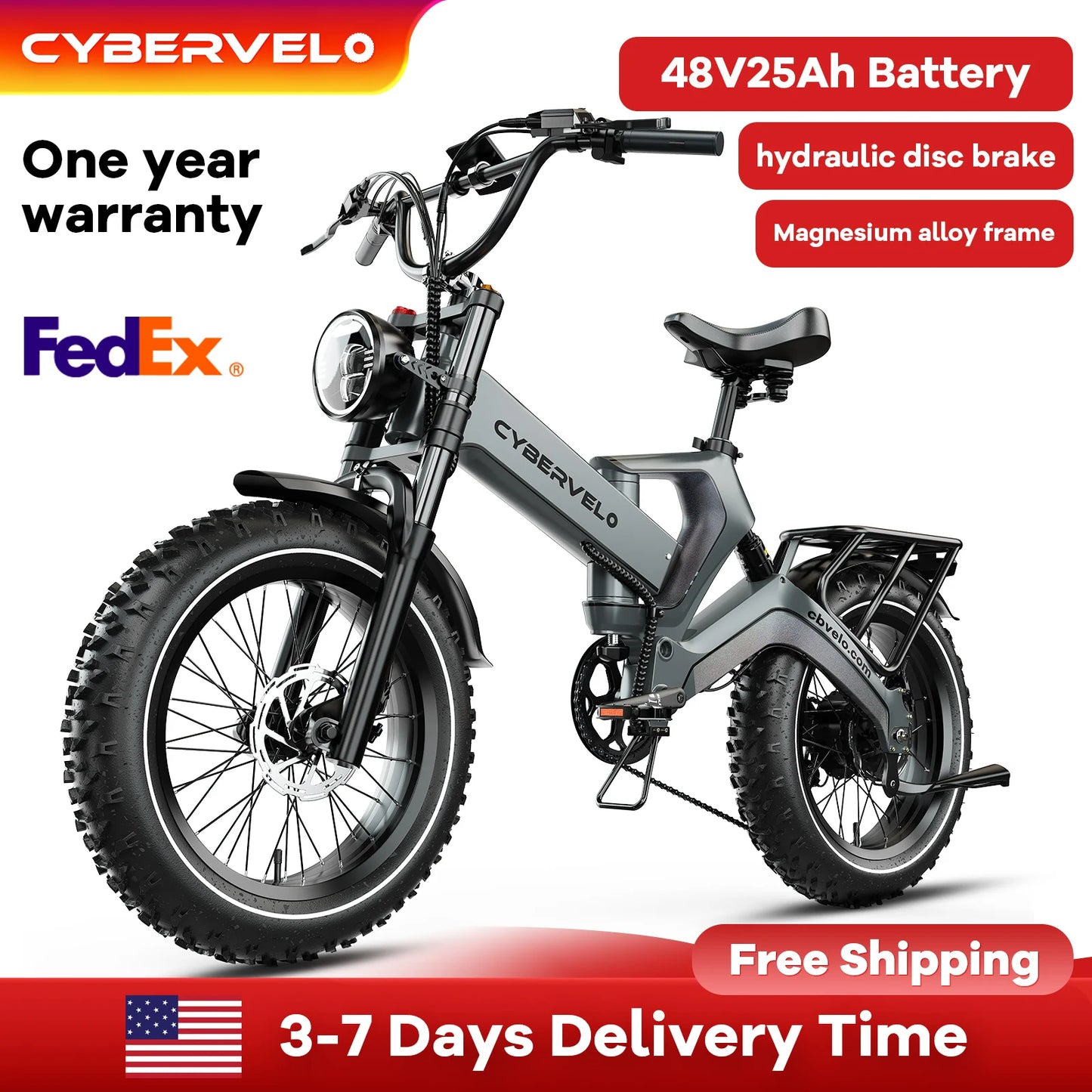 Cybervelo Folding Fat Tire Electric Bike EK6 2000W Peak