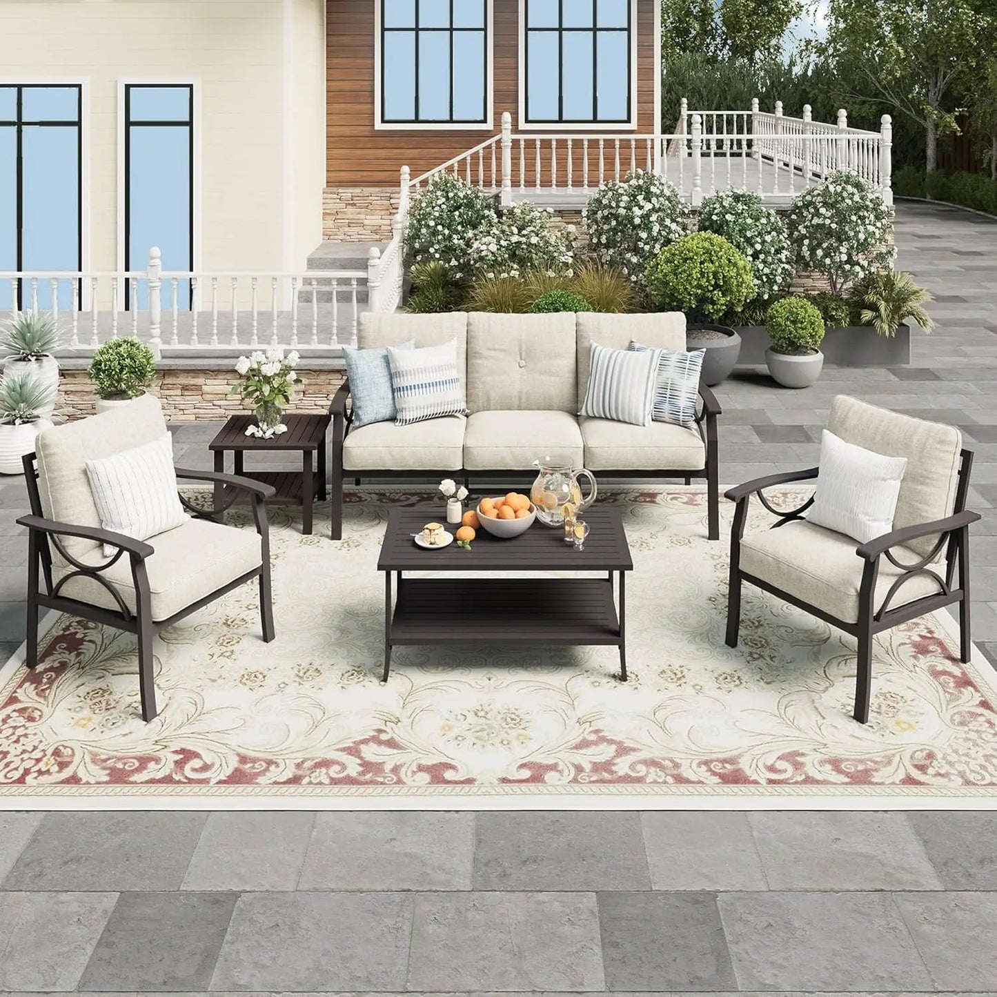 Outdoor Patio Metal Sectional Furniture Set With Cushions