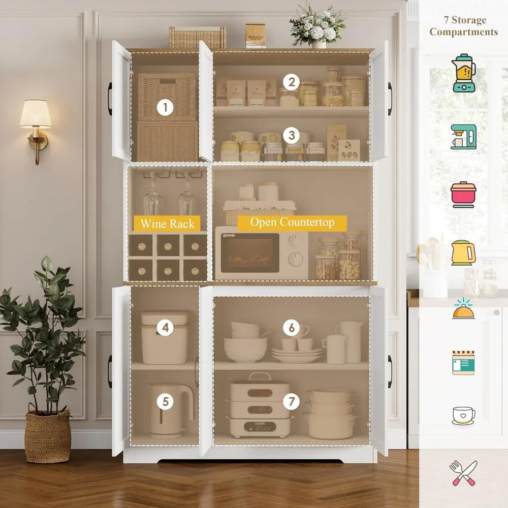 71 Inch Tall Farmhouse Pantry Cabinet With Microwave Stand