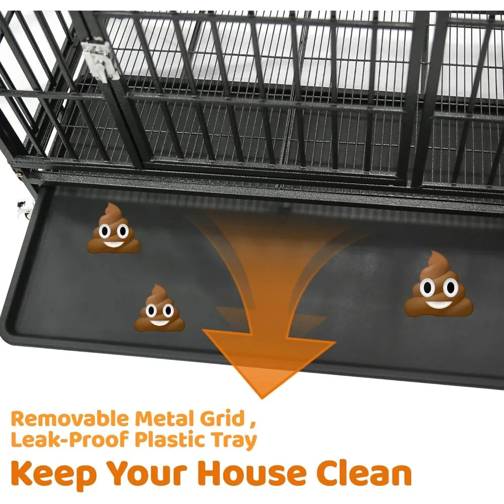 37 Inch Stackable Heavy Duty Dog Crate With Lockable Wheels And Removable Tray Escape Proof Cage For Dogs Indoor Use