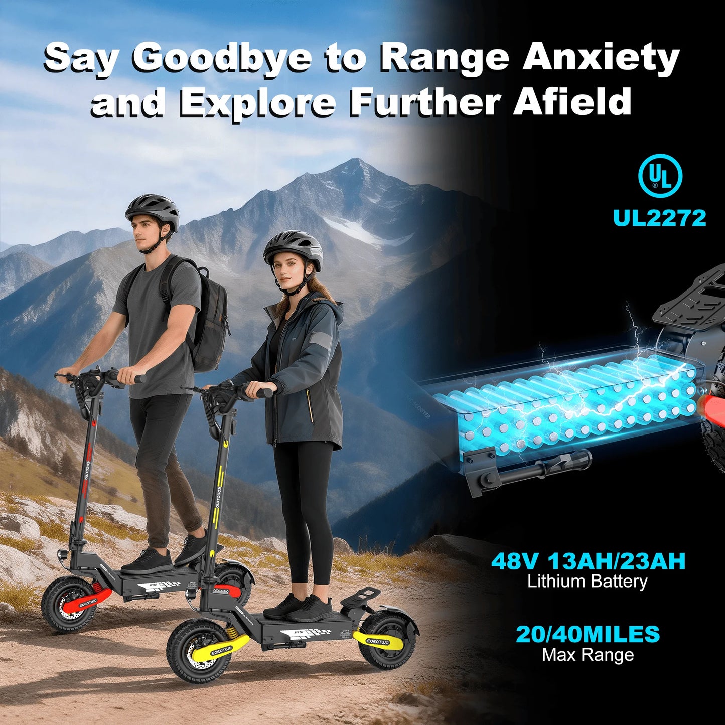 EOEOTWO GT06 Electric Scooter 1200W Dual Suspension Up To 30 MPH