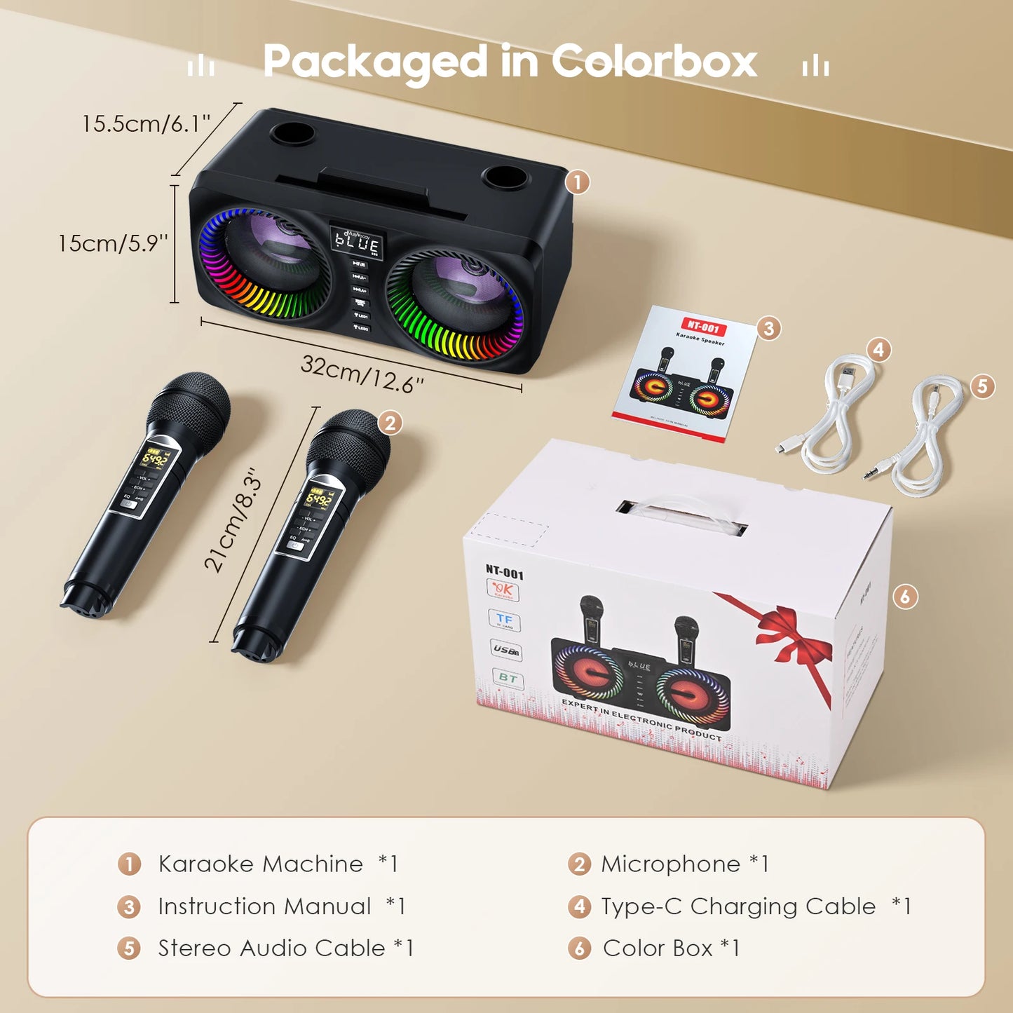 Portable Karaoke Machine with Bluetooth and Wireless Microphones - Antland Marketplace