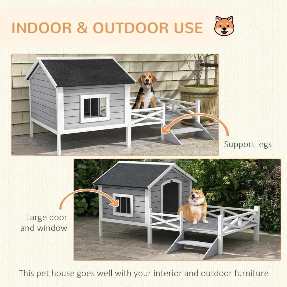 Wooden Outdoor Dog House with Porch and Water-Resistant Roof - Antland Marketplace