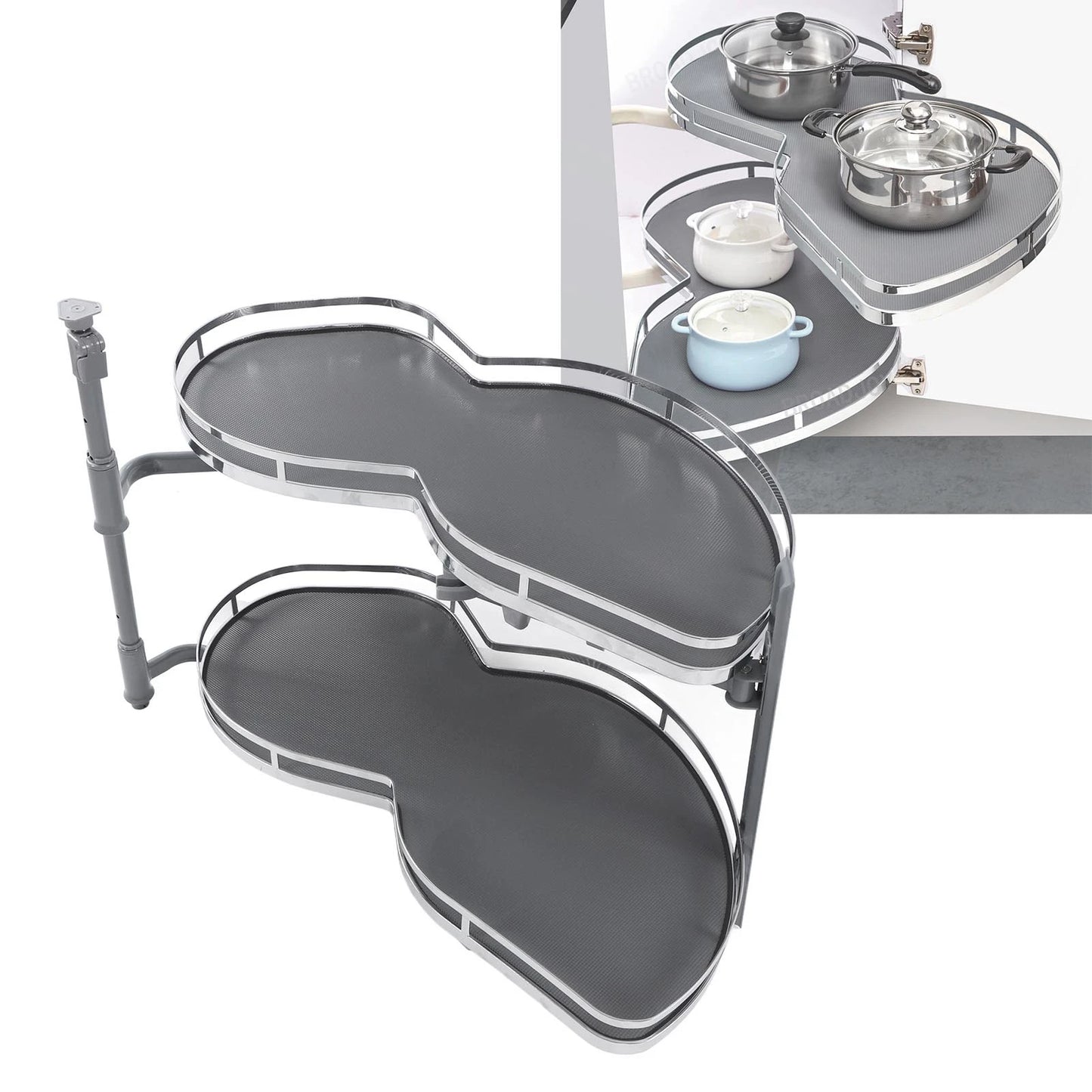 Two Tier Blind Corner Cabinet Swing Pull Out Tray Organizer