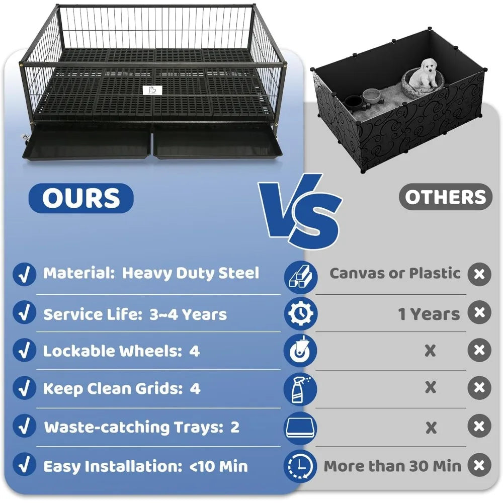 Large Stackable Metal Dog Crate With Wheels For Whelping And Puppies 43 Inch Heavy Duty Cage