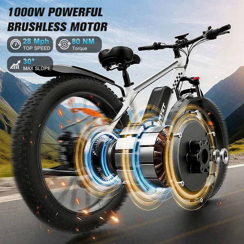 QNQ 1500W Fat Tire Electric Bike 26x4 48V Battery Hydraulic Brakes