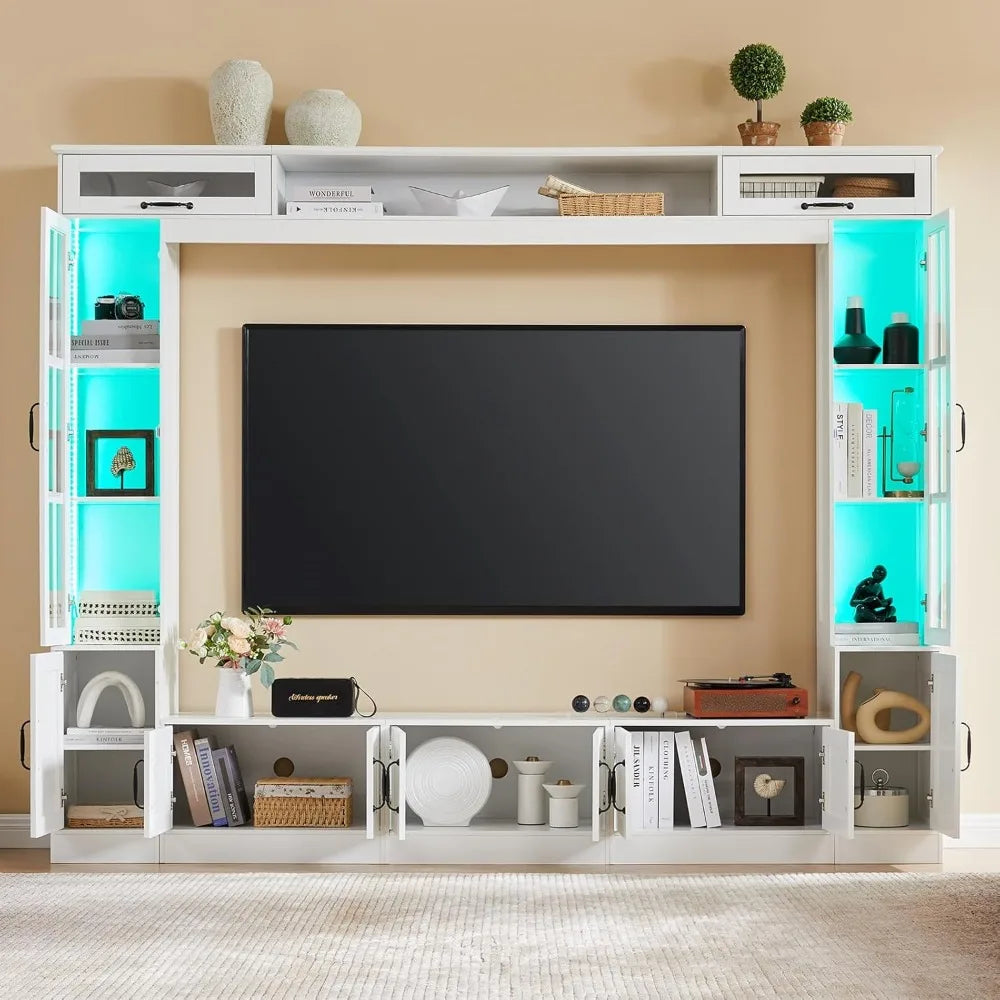 98 Inch TV Entertainment Center Wall Unit With LED Lights