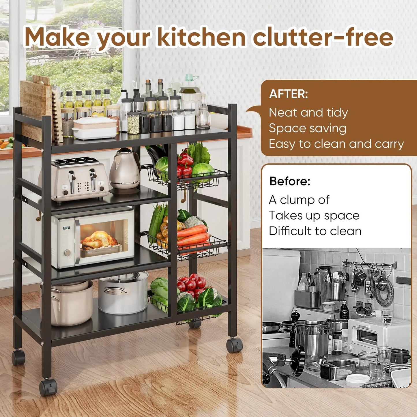 Movable Kitchen Vegetable Basket Storage Rack For Cabinets