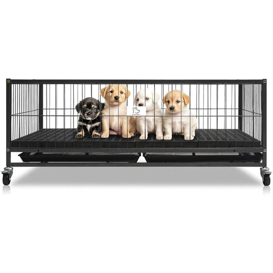 Large Stackable Metal Dog Crate With Wheels For Whelping And Puppies 43 Inch Heavy Duty Cage