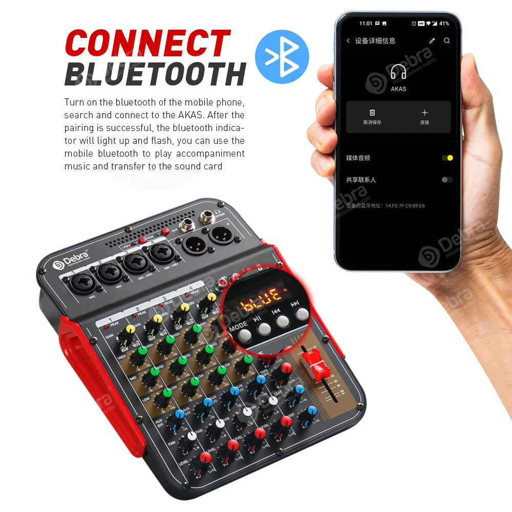 DM4 6 Channel Audio Mixer with Bluetooth and USB Recording