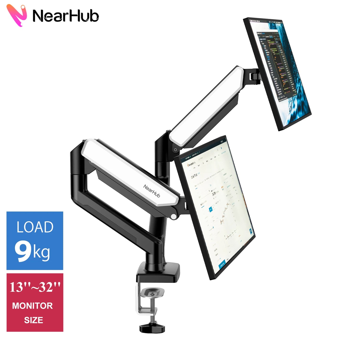 Nearhub MS 002 Dual Monitor Arm With C Clamp Mount Pro