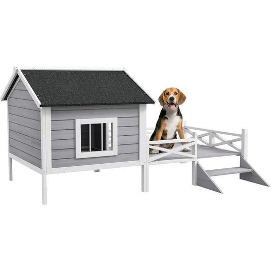 Wooden Outdoor Dog House with Porch and Water-Resistant Roof - Antland Marketplace