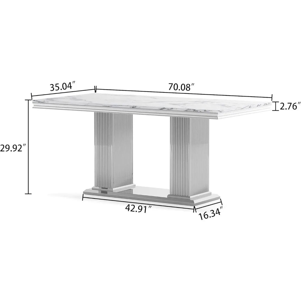Modern Seven Piece Faux Marble Dining Set For 6 With Chairs