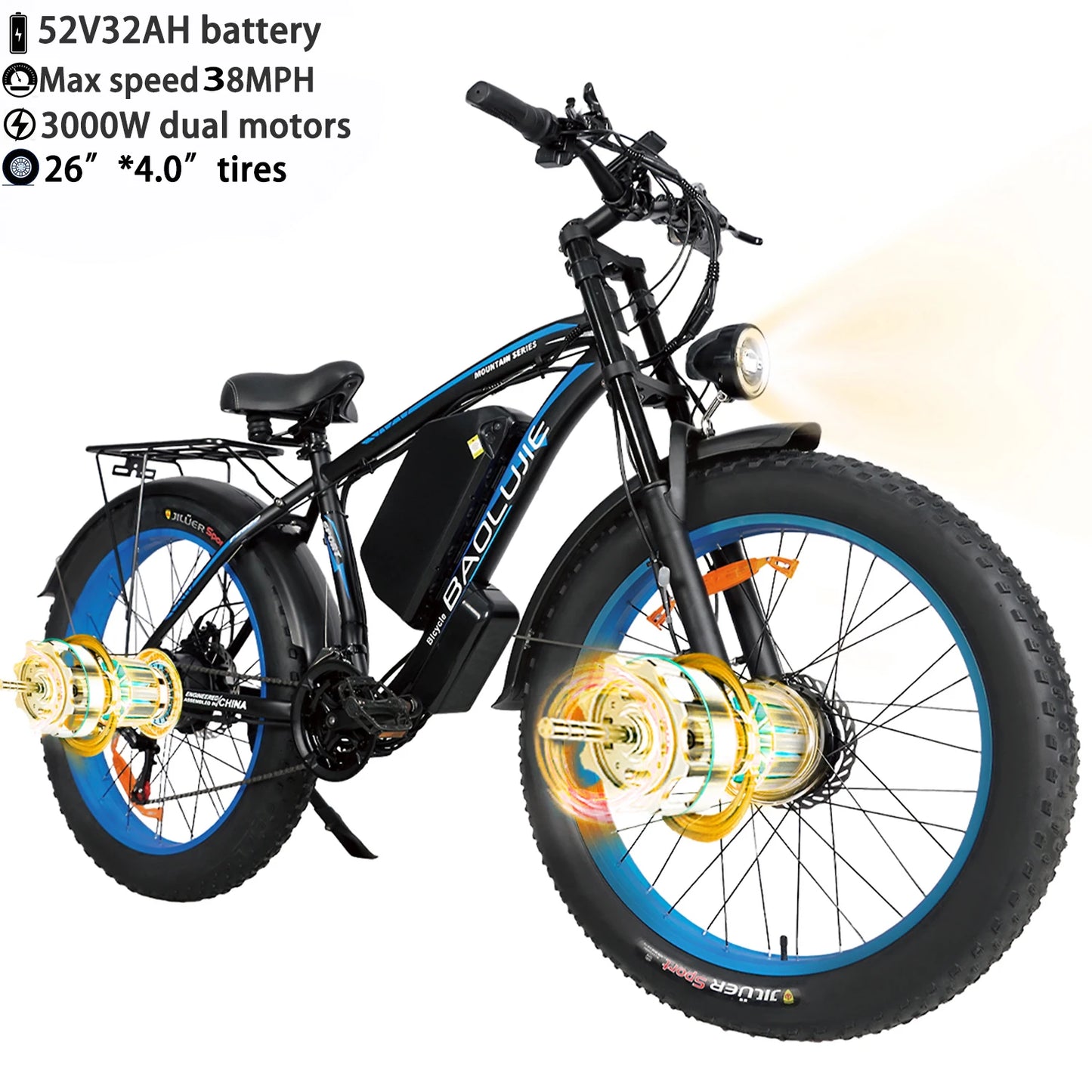 Baolujie Peak Dual Motor Electric Bike 48V Battery