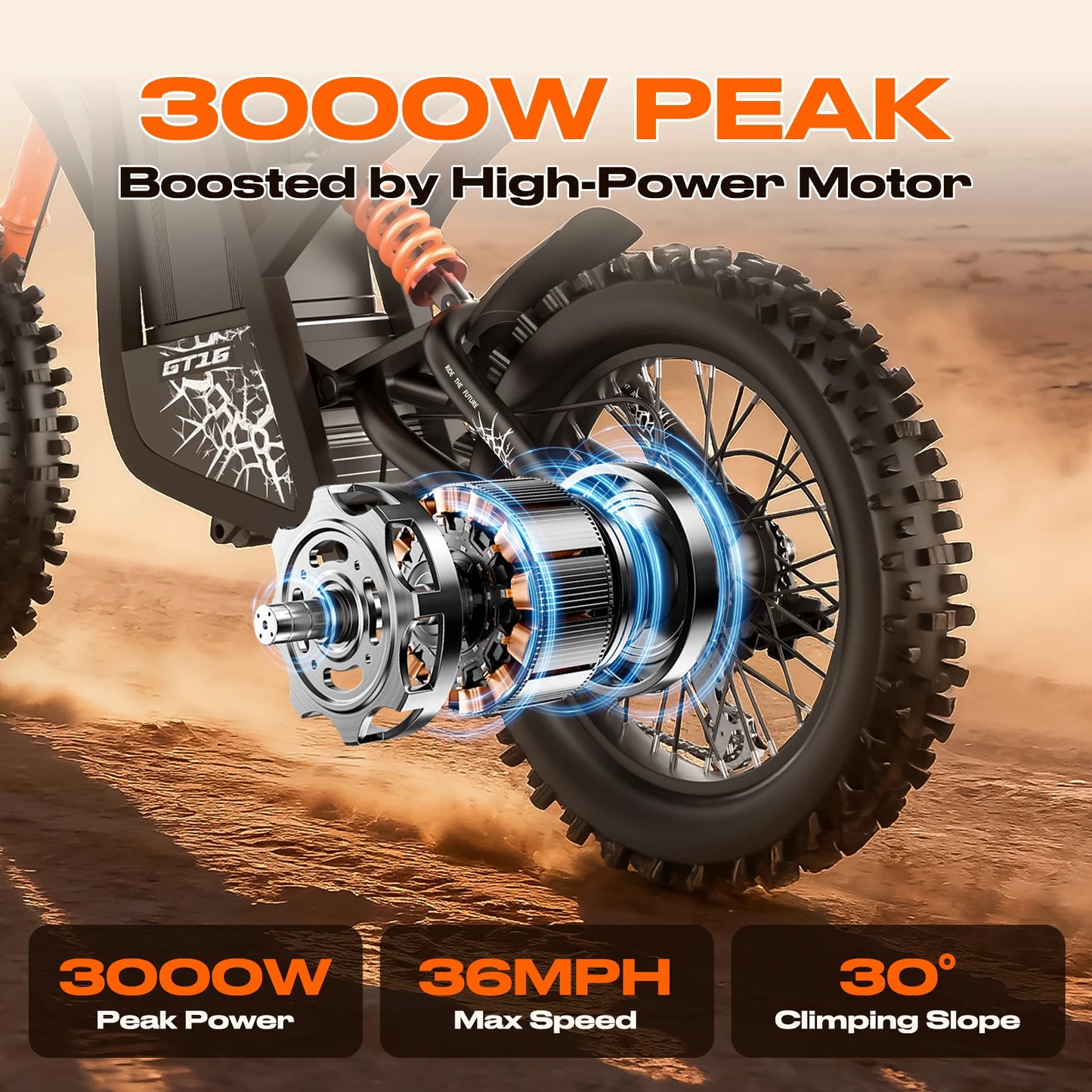 GT16 1500W Electric Motorcycle With 48V 25Ah Battery 65 Miles All Terrain Range
