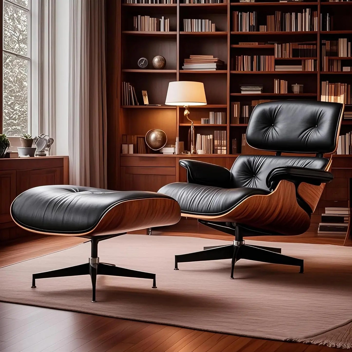 Mid Century Modern Leather Lounge Chair With Ottoman