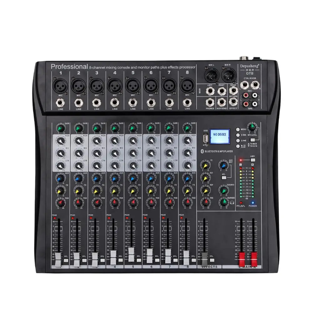 Professional 8 Channel Audio Mixing Console With Bluetooth