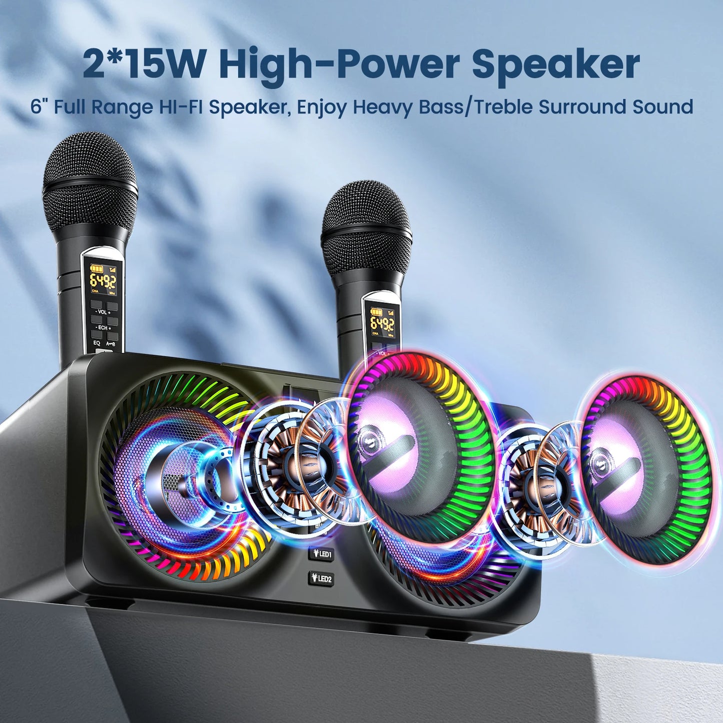 Portable Karaoke Machine with Bluetooth and Wireless Microphones - Antland Marketplace