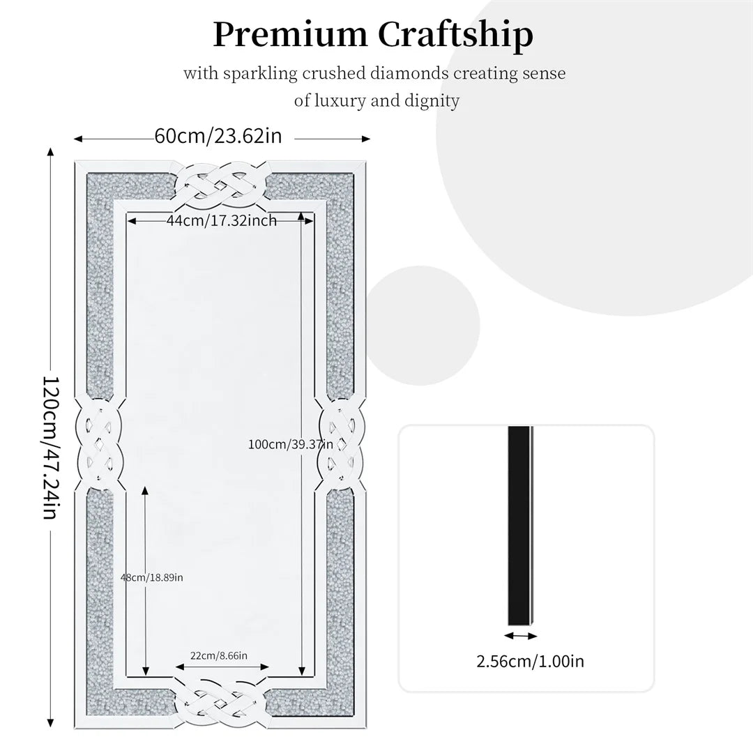 Luvodi Crush Diamond Full Body Wall Mirror Silver Frame