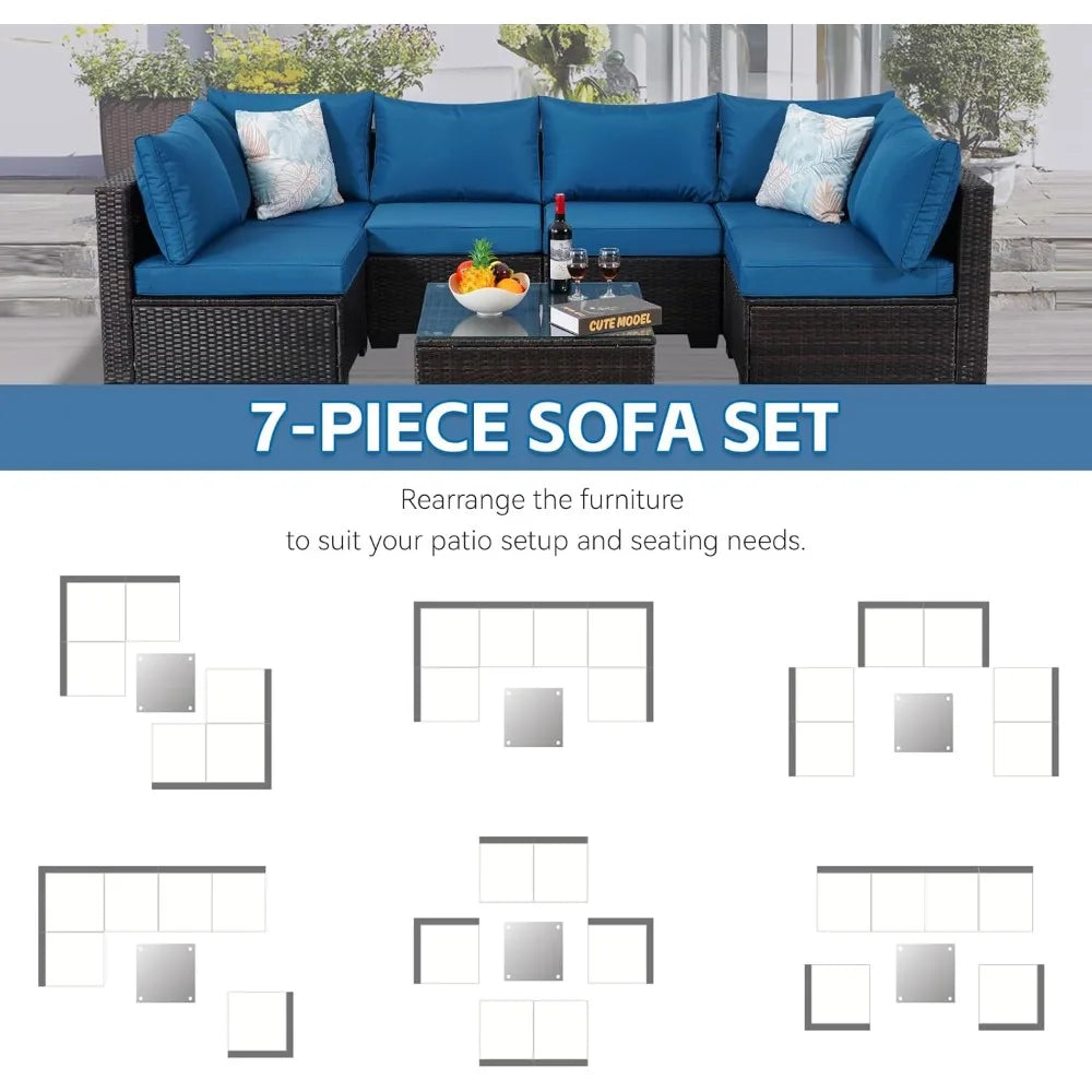 Angduo 7 Piece Outdoor Rattan Sectional Sofa Set Furniture