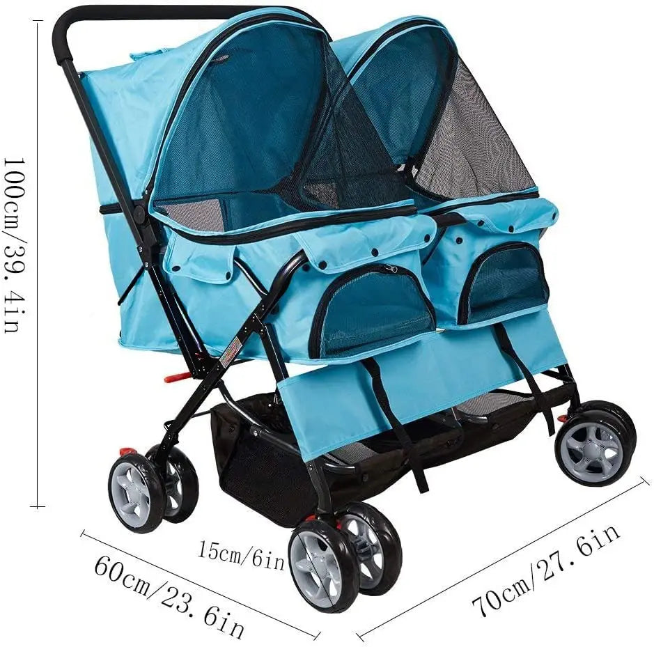 Double Pet Stroller Foldable Twin Dog Stroller With Storage