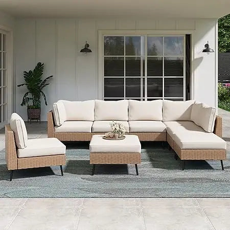 8 Piece Outdoor Sectional Sofa PE Rattan Patio Set Beige