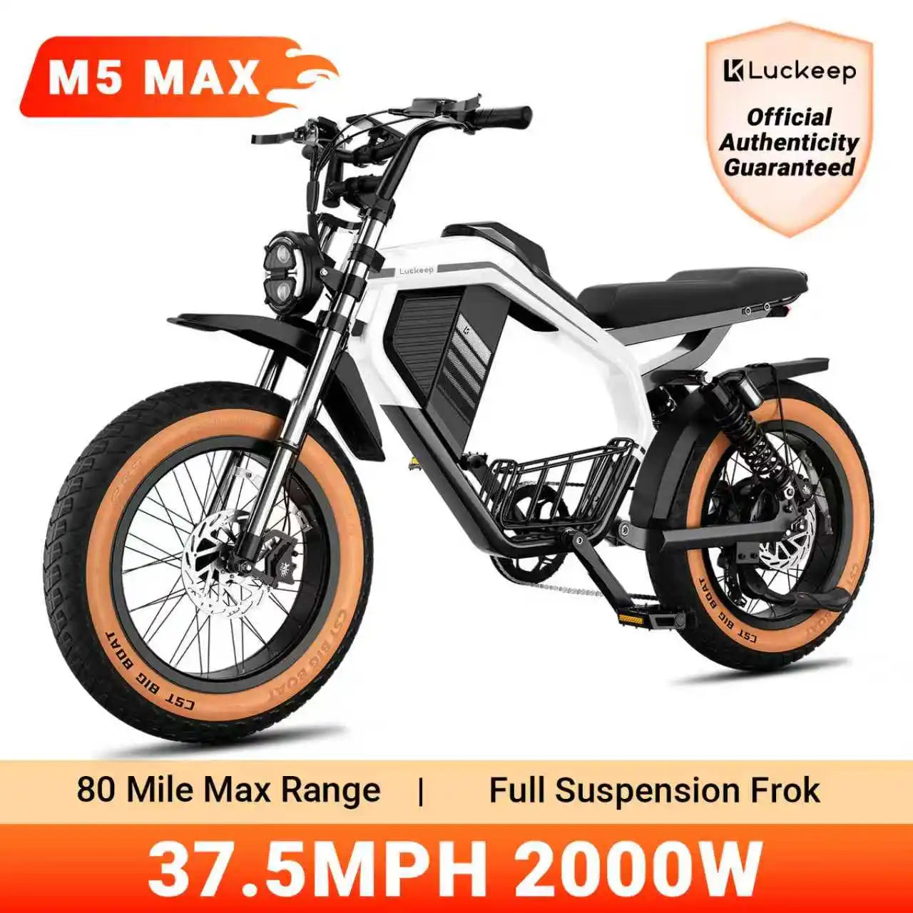 Luckeep M5 Max Electric Bike 2000W Peak Motor 37 MPH Fat Tire 20 Inch