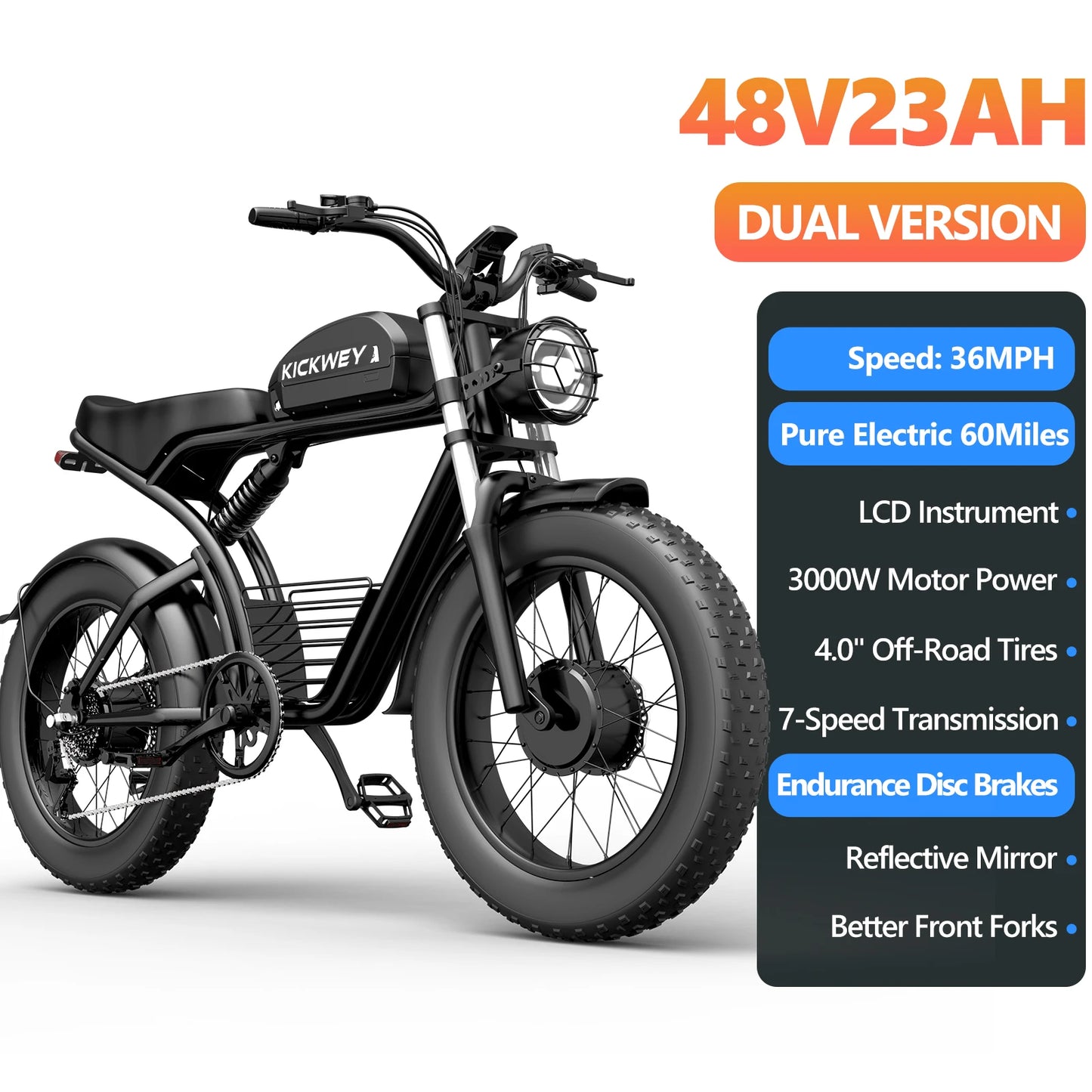 Kickwey K7 Pro 3000W Dual Motor Fat Tire Electric Bike 48V