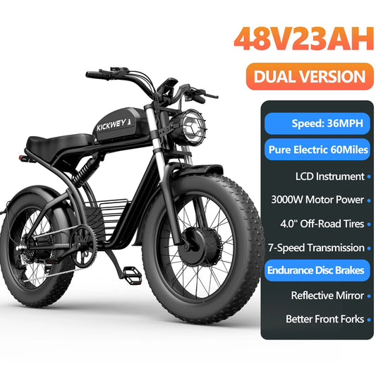 Kickwey K7 Pro 3000W Dual Motor Fat Tire Electric Bike 48V