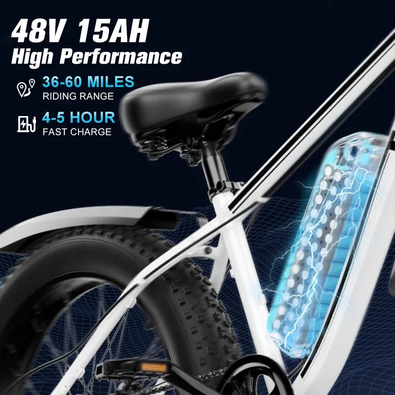 QNQ 1500W Fat Tire Electric Bike 26x4 48V Battery Hydraulic Brakes