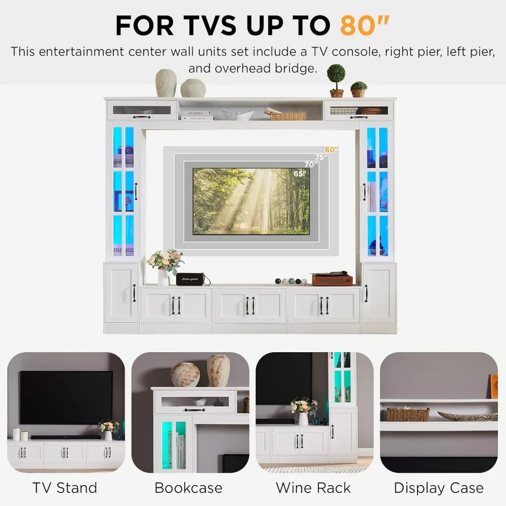 98 Inch TV Entertainment Center Wall Unit With LED Lights
