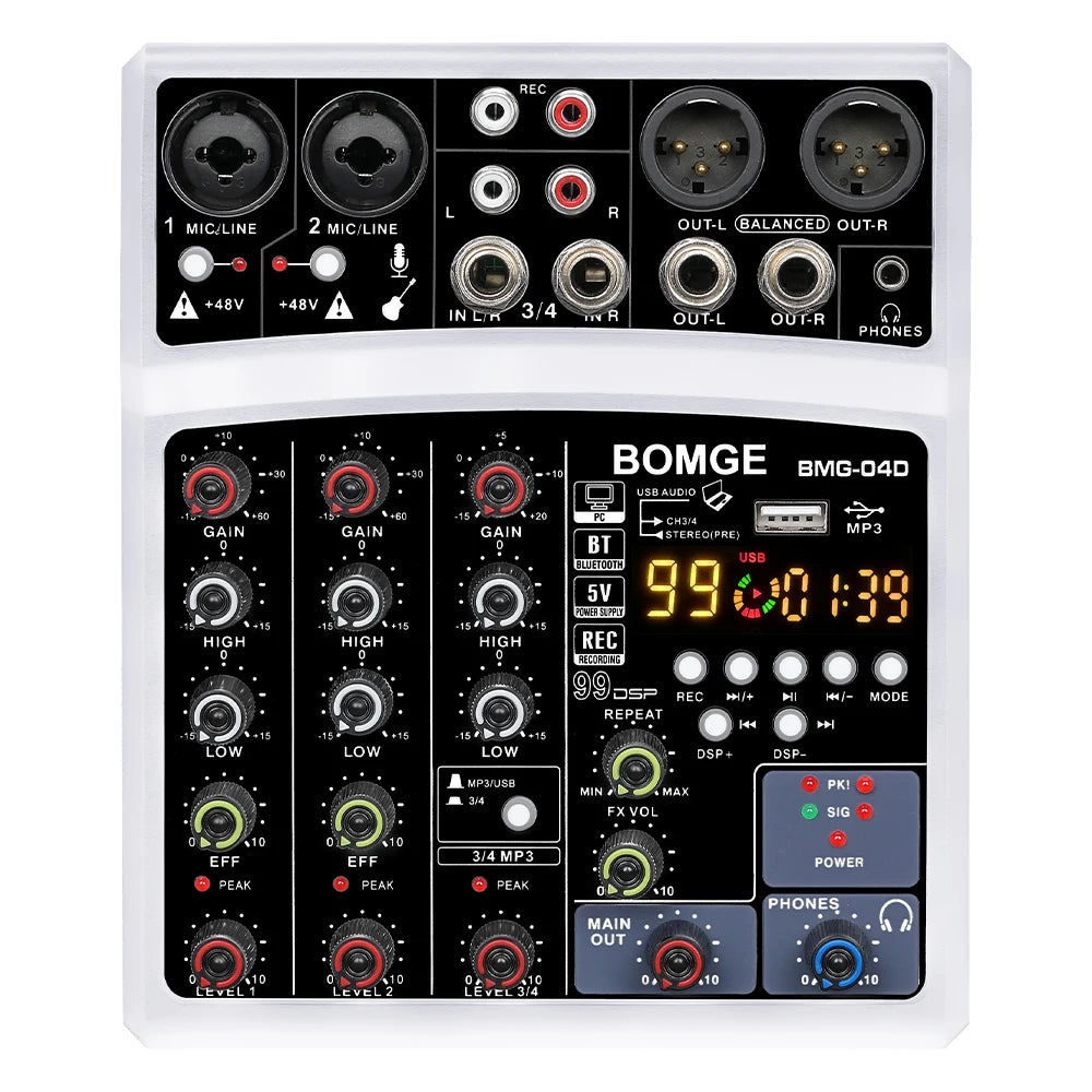 BOMGE 4 Channel DSP Echo DJ Audio Mixer with Bluetooth