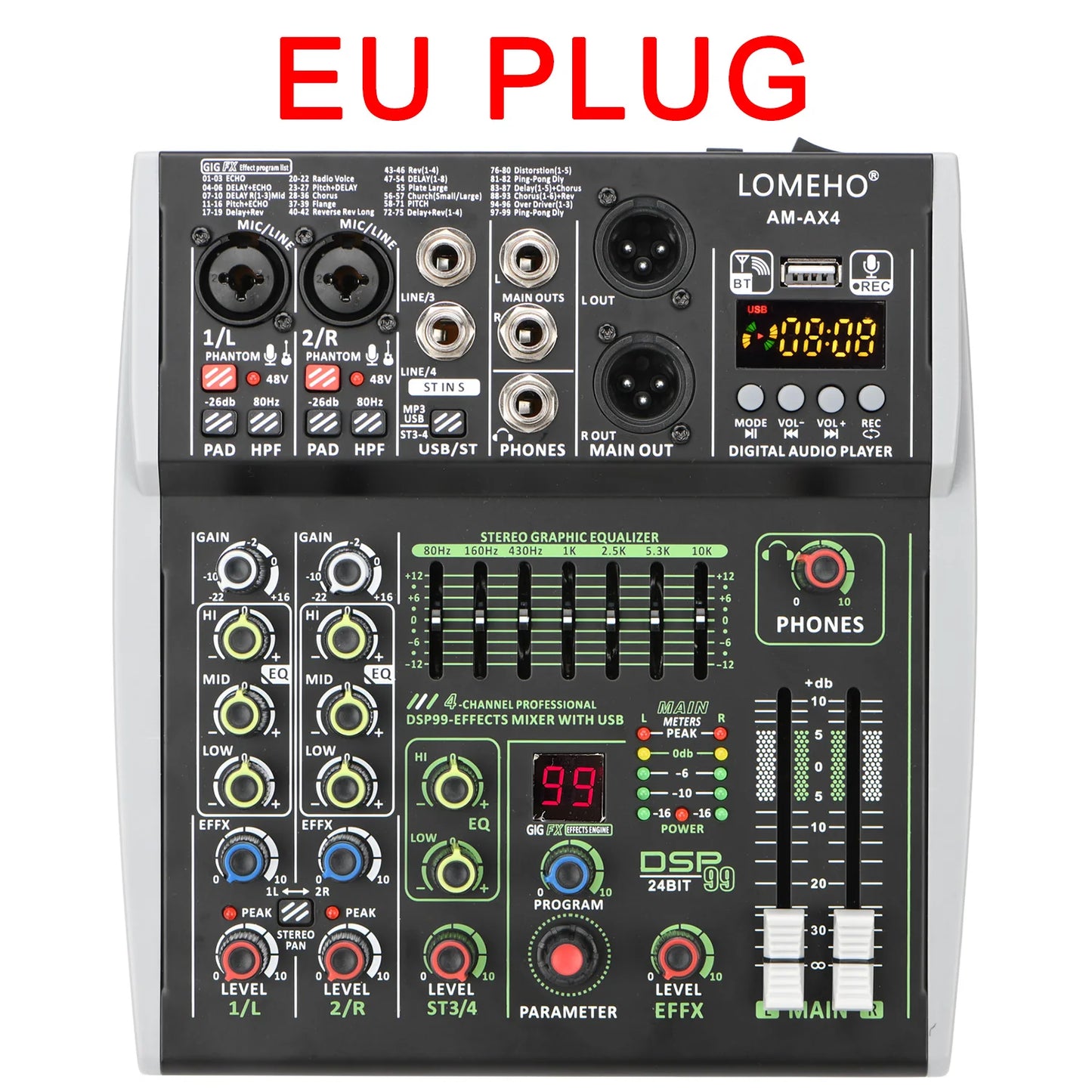 4/6 Channel Lomeho Audio DJ Mixer with Bluetooth and DSP Effects