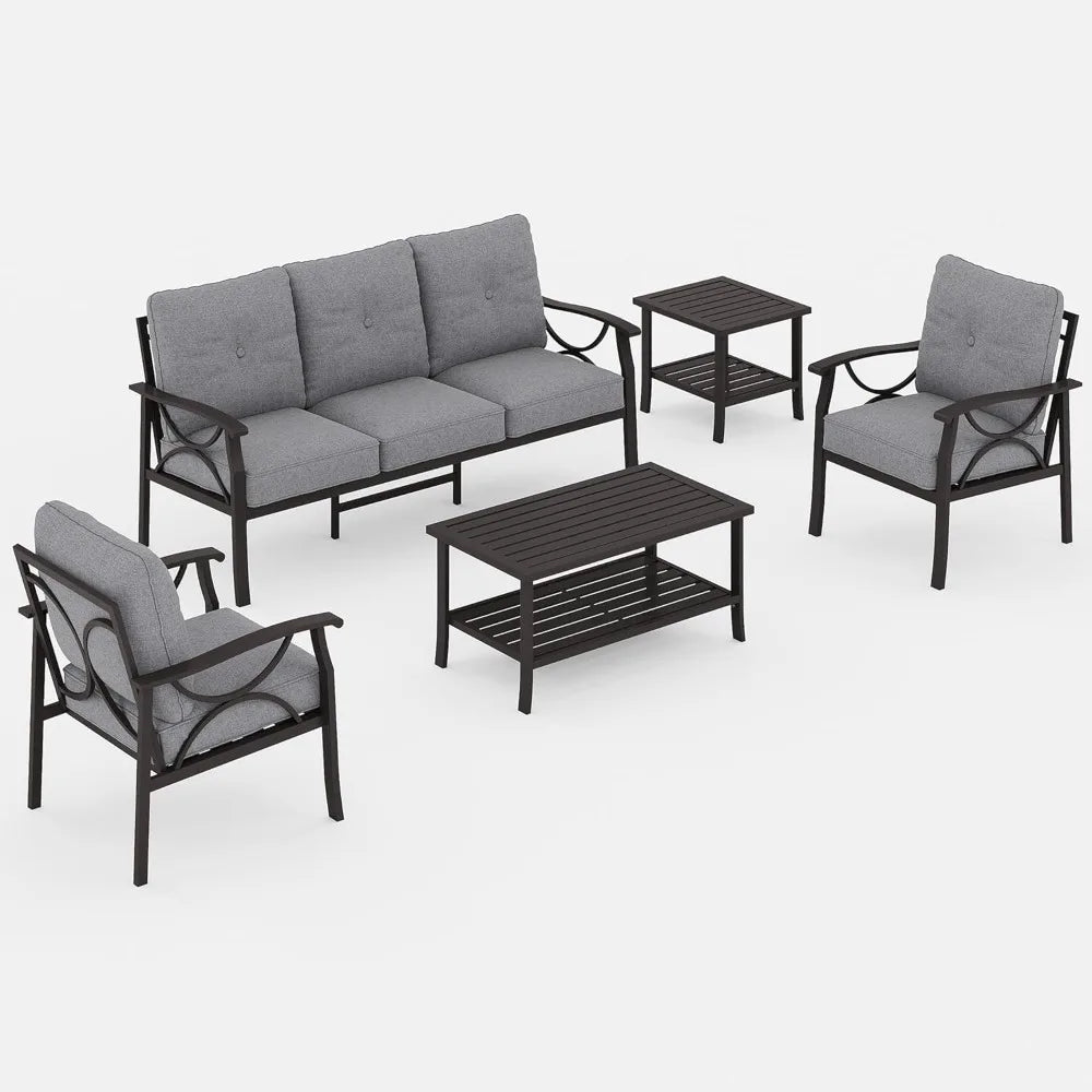 Outdoor Patio Metal Sectional Furniture Set With Cushions