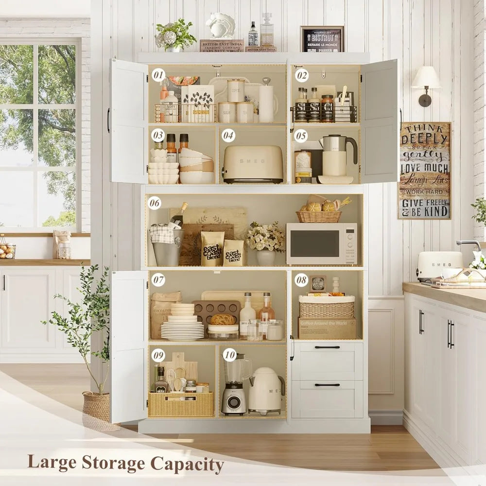 Farmhouse 76 Inch Tall Kitchen Pantry Cabinet With Microwave