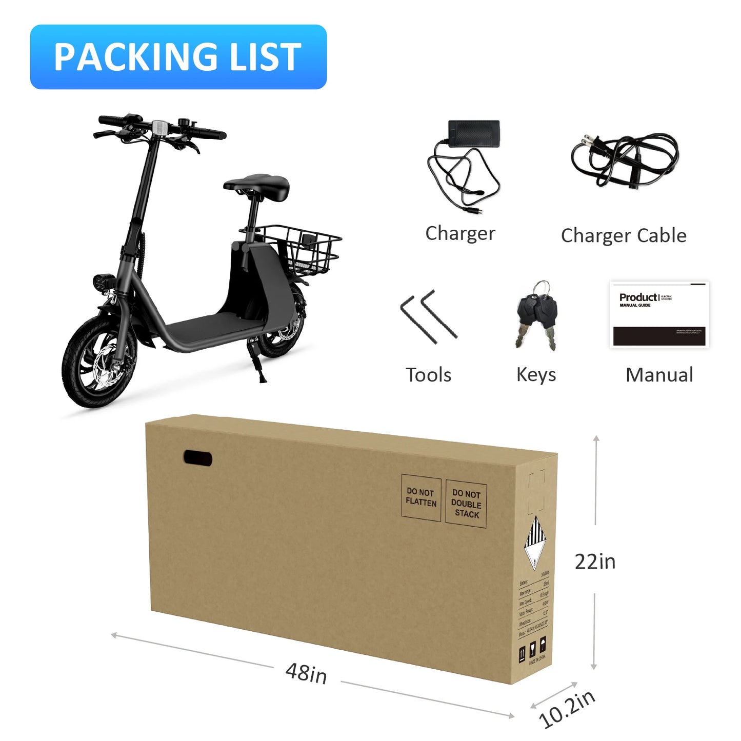 450W Adult Electric Scooter With Seat And Basket For Pets