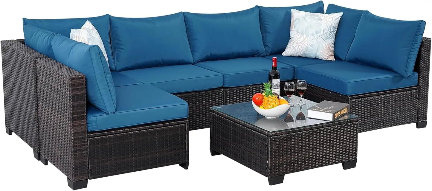 Angduo 7 Piece Outdoor Rattan Sectional Sofa Set Furniture