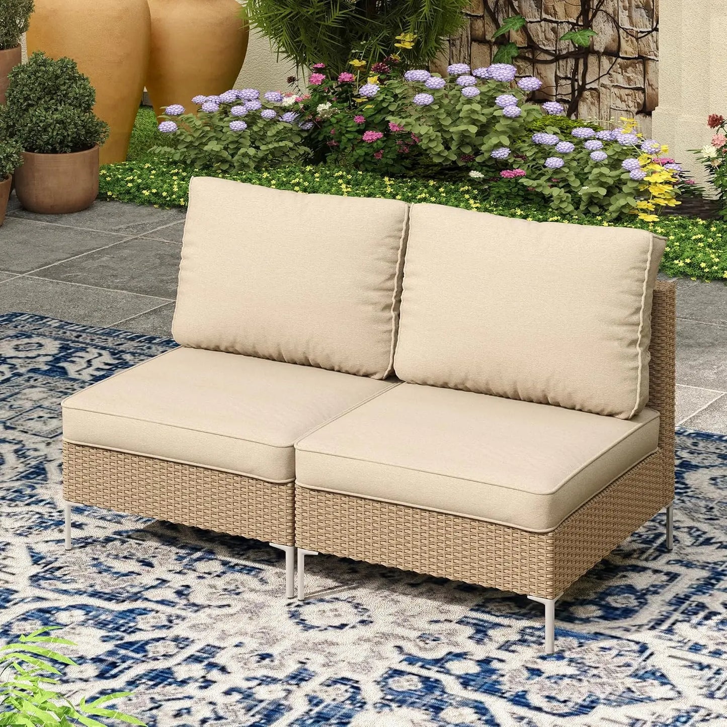 7 Piece Wicker Patio Set Outdoor Sofa Glass Top Table